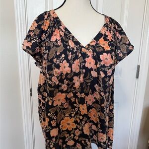 Old Navy Navy Blue and Pink Floral Blouse